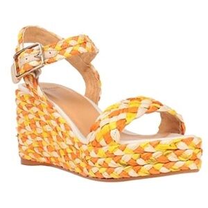 CASTANER | Babar Tricolored Raffia Wedge Espadrilles Sandals Yellow+Orange US 9